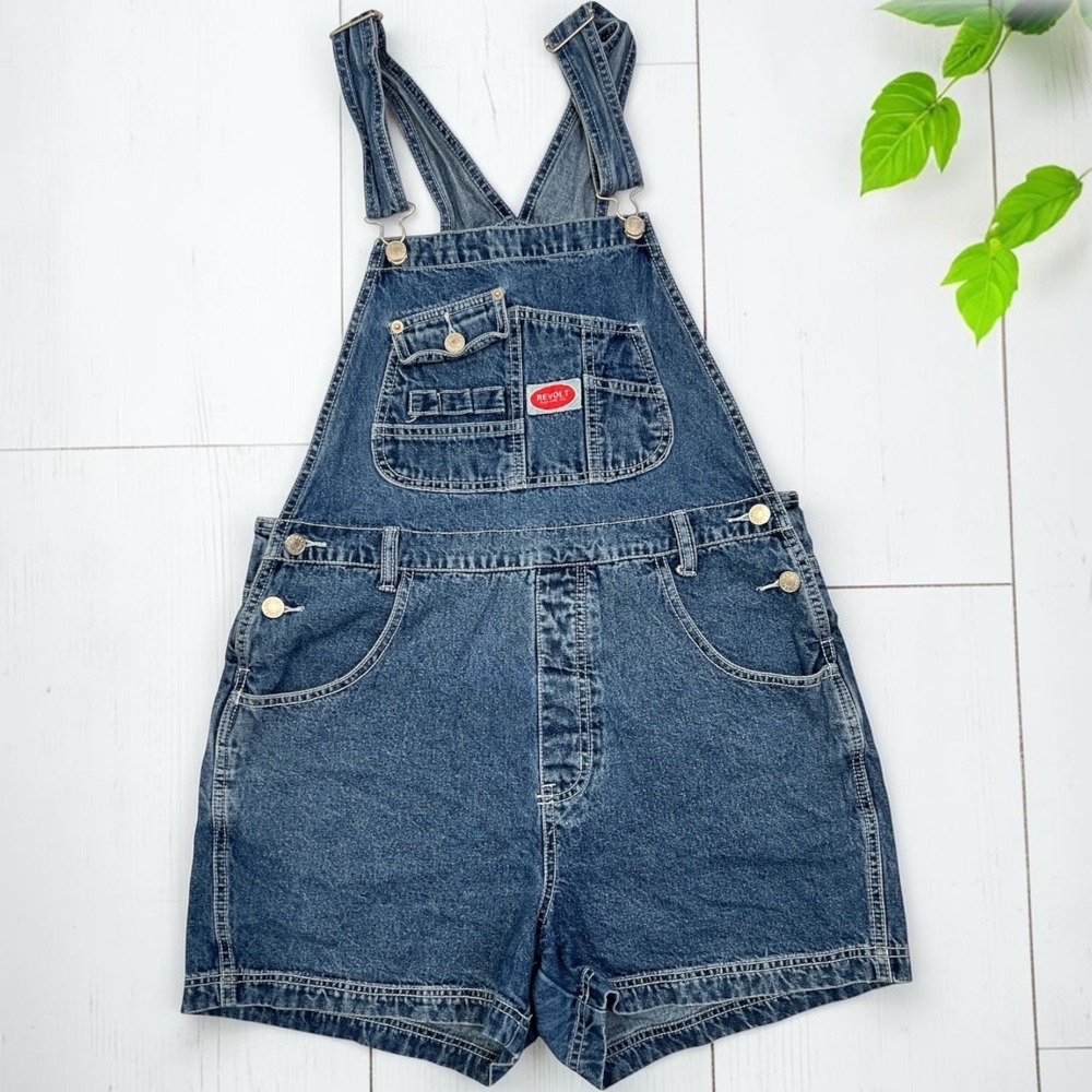 Revolt Vintage 90s Denim Shortalls Grunge Y2K Utility Carpenter Indie Sleaze L